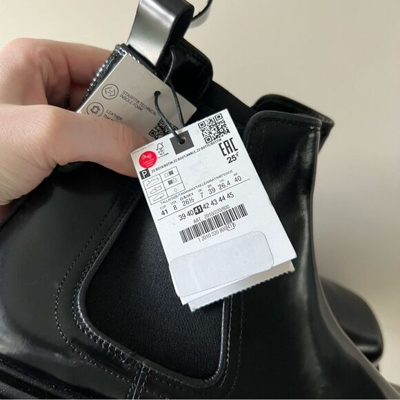 NWT Zara Men's Limited Edition Square Toe Leather Chelsea Boots in Black - Picture 11 of 12